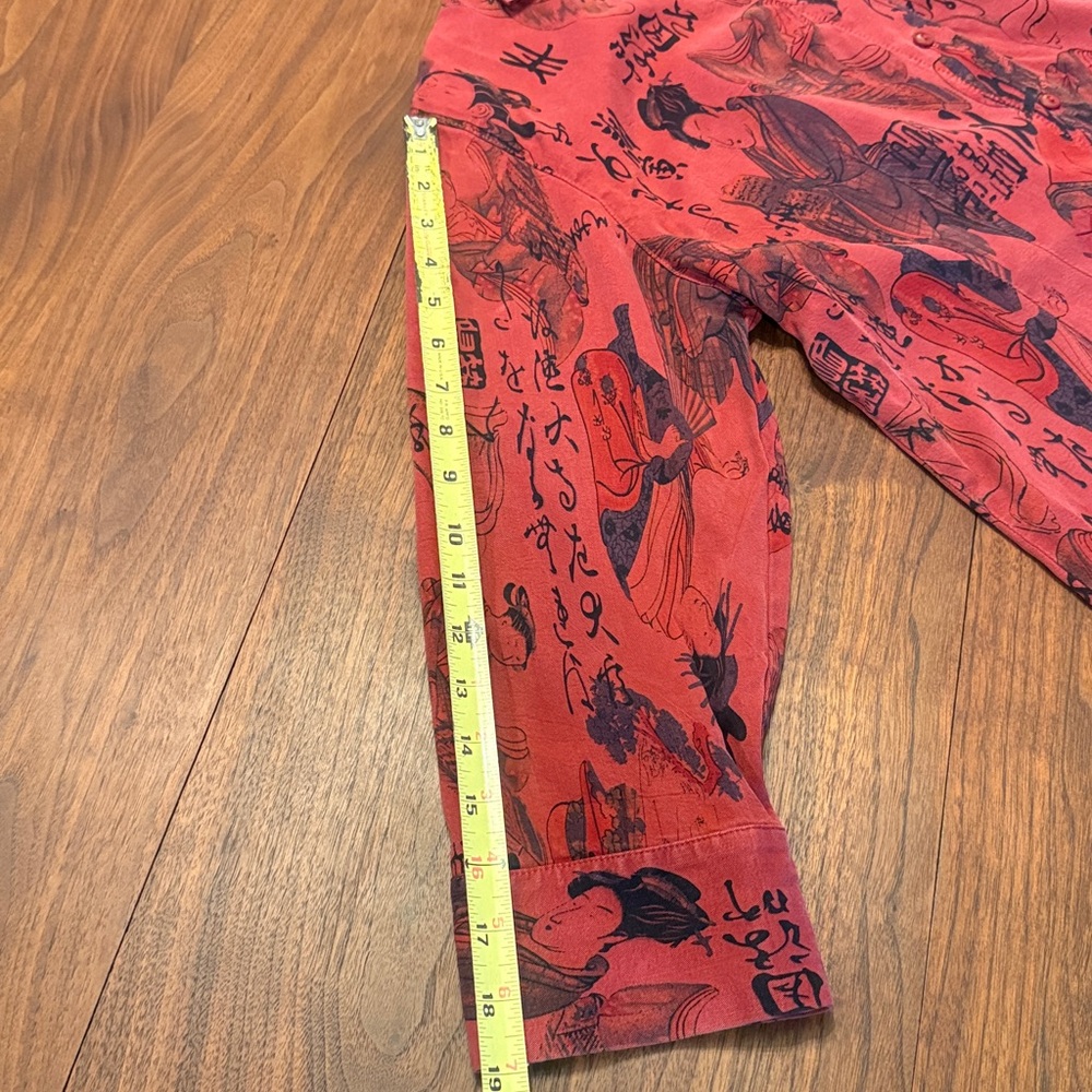 Vintage Women's Large Red Asian Inspired Button Down Shirt - Picture 7 of 11